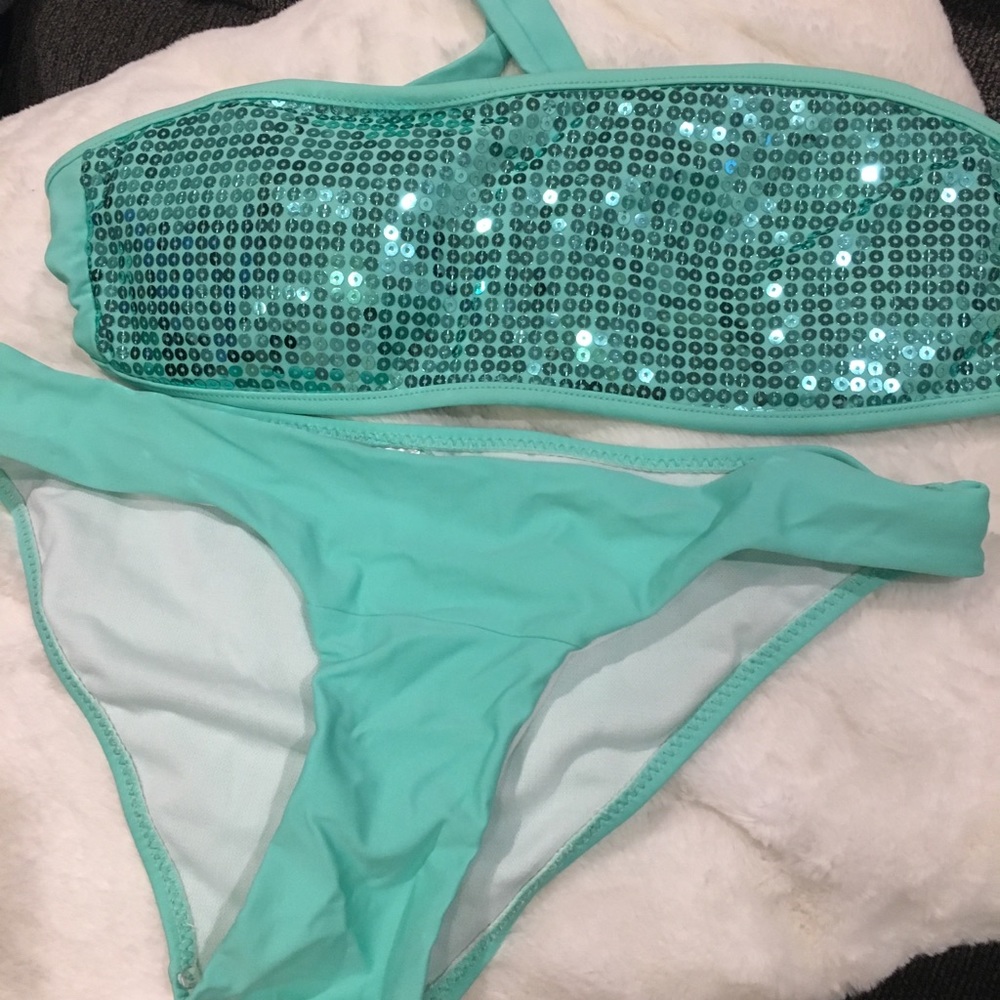 Mint green sequin bikini